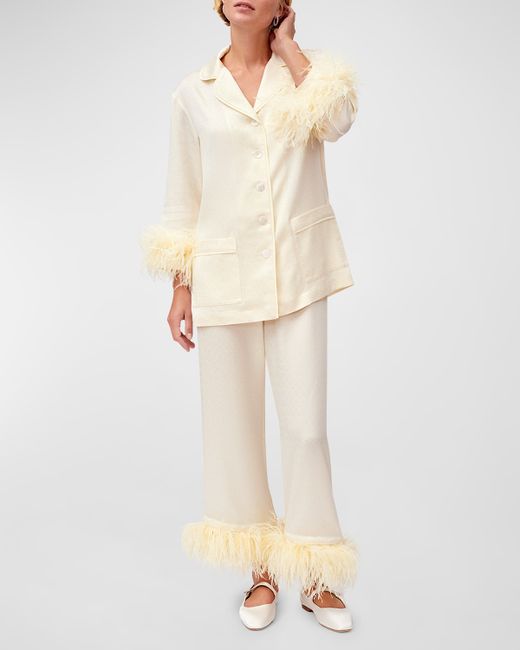 Sleeper Wedding Feather-Trim Jacquard Pajama Set
