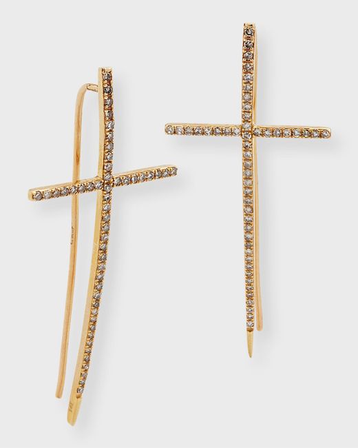 Sheryl Lowe 14K Gold Pave Cross Spike Earrings