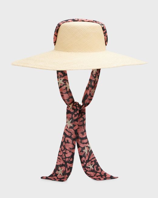 Sensi Studio Cordovan Extra-Long Brim Hat With Leopard-Print Ribbon