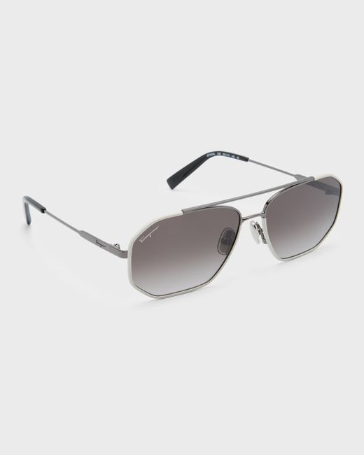 Ferragamo Metal and Leather Navigator Sunglasses