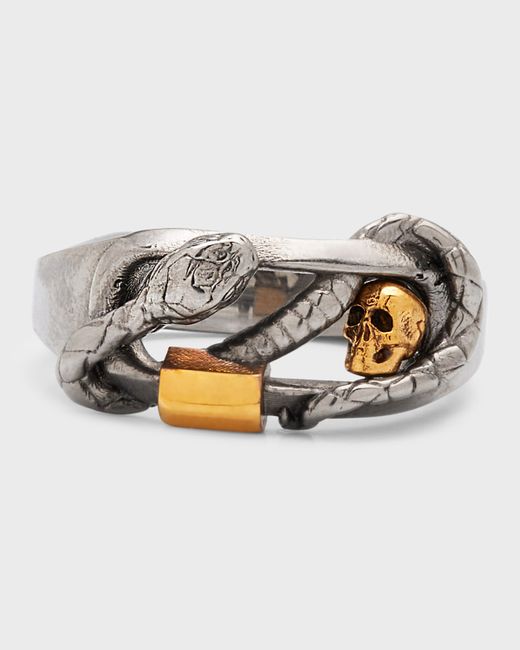 Alexander McQueen Two-Tone Snake and Skull Ring