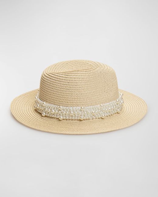 Pia Rossini Verity Straw Fedora With Pearly Band