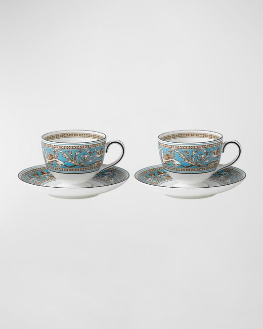 Wedgwood Florentine Turquoise Teacups Saucer Set