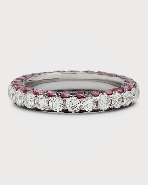 Graziela Gems 18K White Gold Ruby and Diamond 3-Sided Ring 7