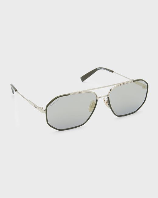 Ferragamo Metal and Leather Navigator Sunglasses