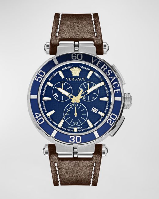 Versace Greca Chronograph Leather Strap Watch 45mm