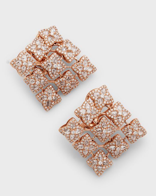 64 Facets 18k Rose Gold Blossom Motif Diamond Earrings