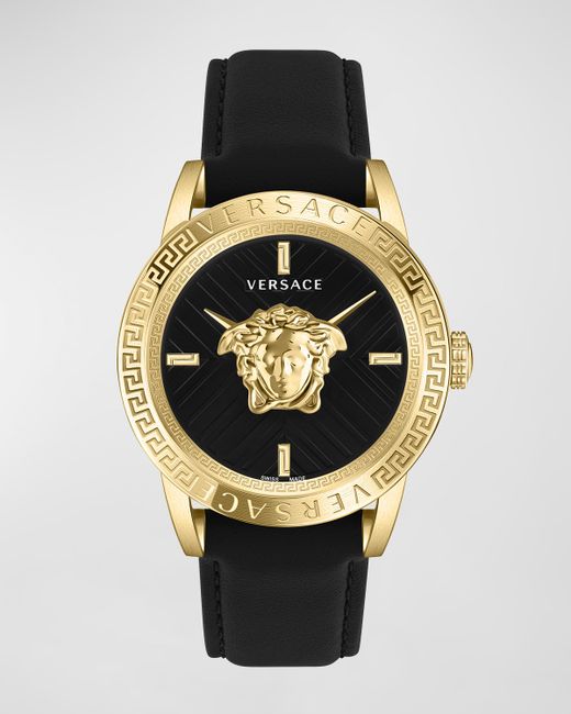 Versace V-Code Medusa Head Leather Strap Watch 43mm