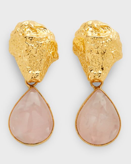 Devon Leigh Rose Quartz and Gold Post Earrings