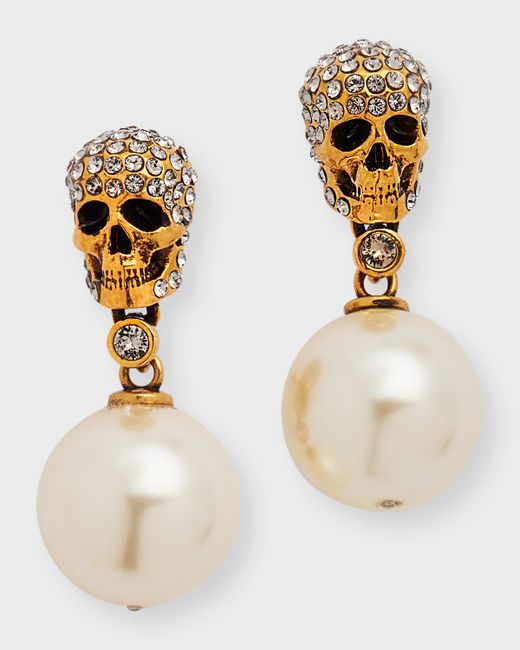 Alexander McQueen Pearl N Skull Earrings with Swarovski Crystals
