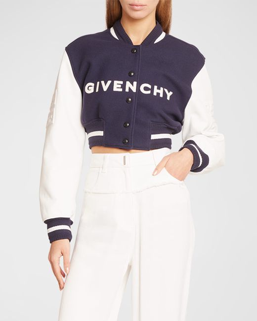 Givenchy Mixed-Media Logo-Embroidered Crop Bomber Jacket