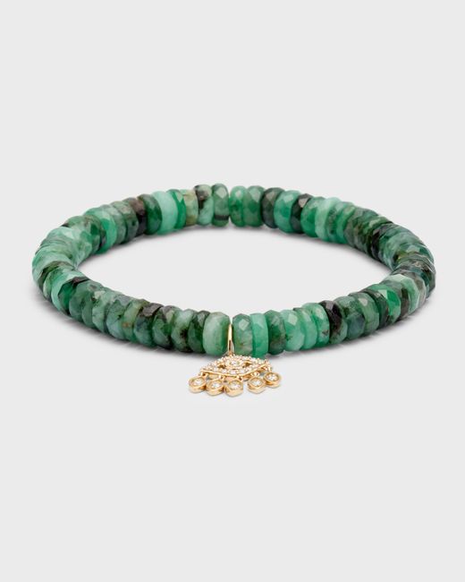 Sydney Evan Diamond Evil Eye Charm Emerald Beaded Bracelet