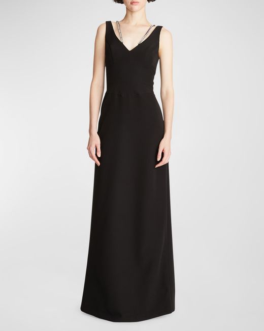 H Halston Alivia Stretch Crepe Crystal-Strap Gown