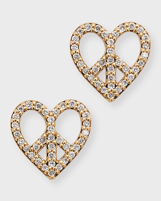 Sydney Evan Heart-Shaped Diamond Peace Sign Earrings