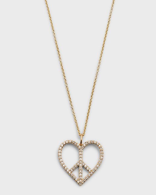 Sydney Evan XL Diamond Pave Peace Sign Heart Pendant Necklace