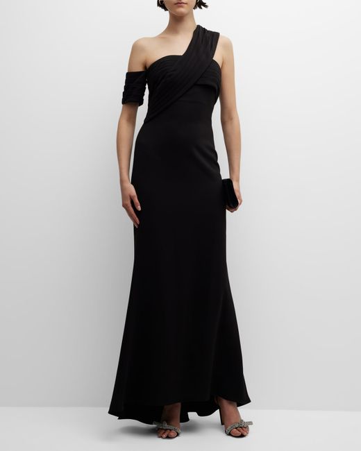 Badgley Mischka Collection Pleated One-Shoulder Trumpet Gown