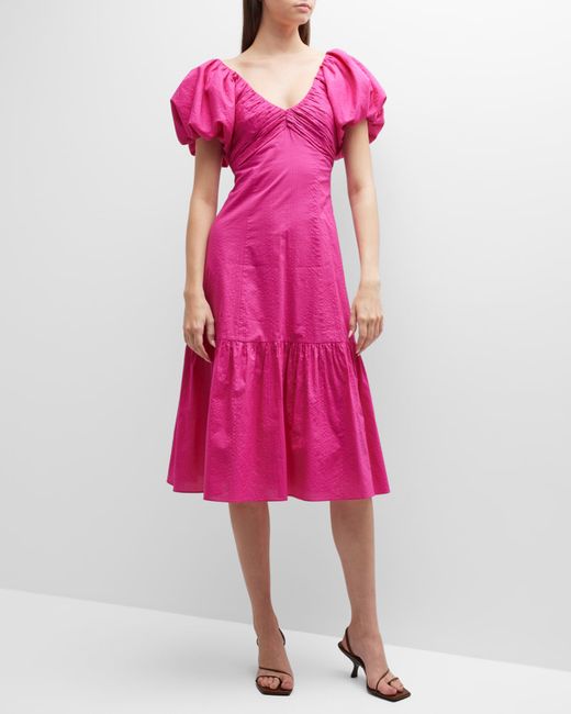 Frame Puff Sleeve Cotton Midi Dress