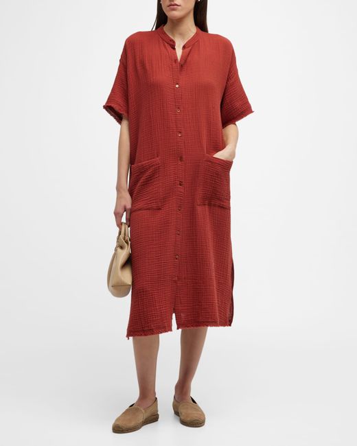 Eileen Fisher Petite Crinkled Button-Down Midi Dress