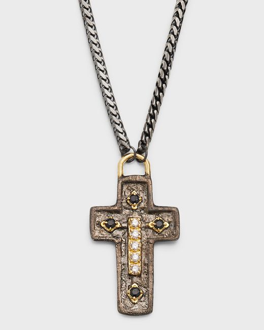 Armenta Artifact Cross Pendant with Black Sapphire and Diamonds