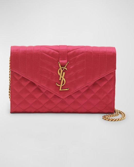 Saint Laurent YSL Quilted Satin Wallet on Chain