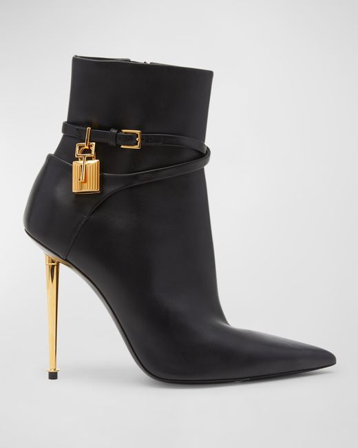 Tom Ford Lock 105mm Leather Ankle Booties