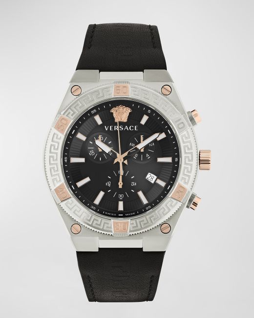 Versace V-Sporty Greca Leather Strap Watch 46mm