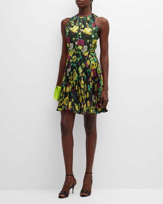 Fuzzi Sleeveless Pleated Floral-Print Mini Dress