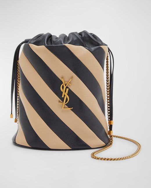 Saint Laurent Alix Bicolor Stripe Leather Bucket Bag
