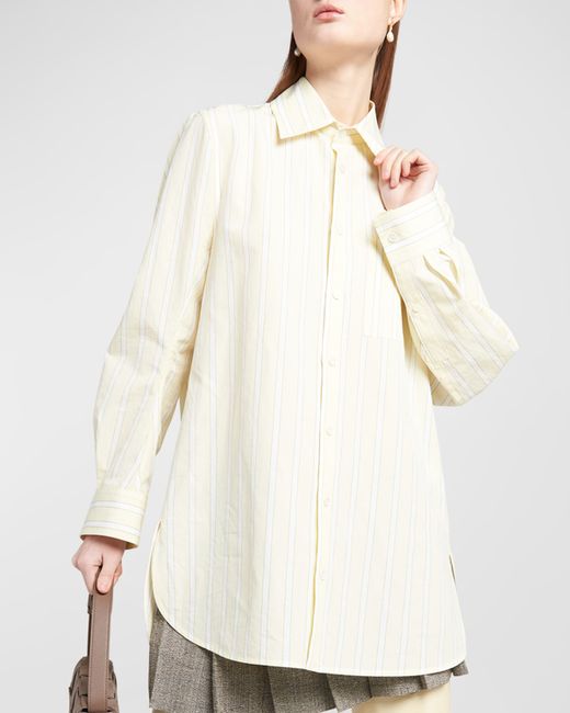 Bottega Veneta Striped Cotton-Linen Collared Tunic Shirt