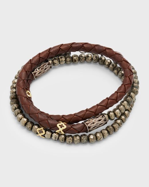 Armenta Pyrite and Leather Wrap Bracelet