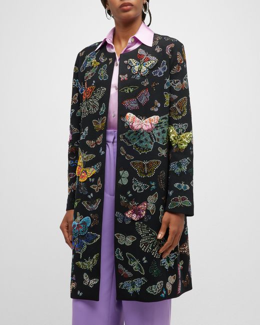 Libertine Millions Of Butterflies Embellished Classic Collarless Coat