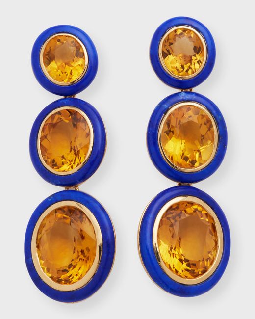 Goshwara Melange 3-Tier Oval Earrings in 18k Gold with Citrine Lapis