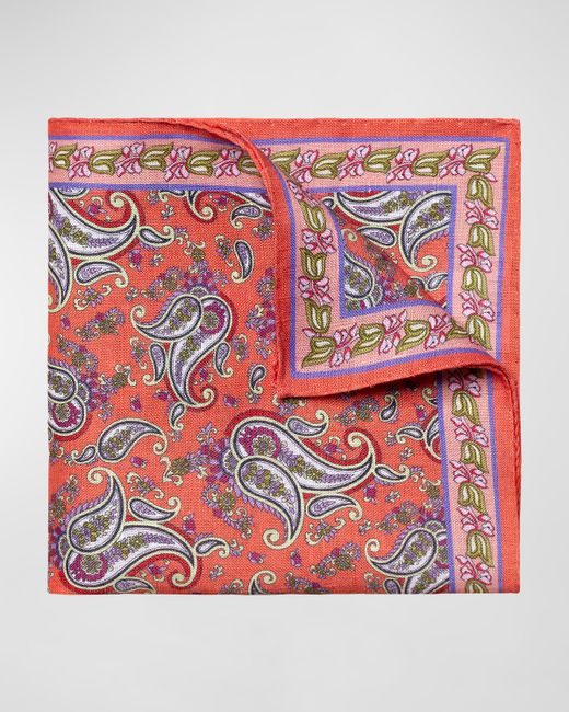 Eton Mens Linen Paisley-Print Pocket Square