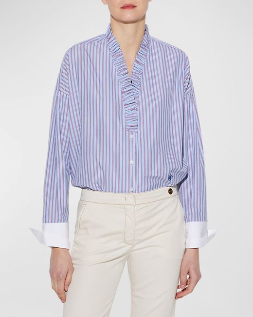 CALLAS Milano Tamara Striped Ruffle-Trim Cotton Shirt