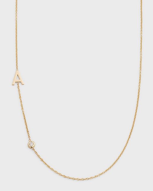 Zoe Lev Jewelry 14k Yellow Personalized Asymmetric Initial Diamond Bezel Necklace