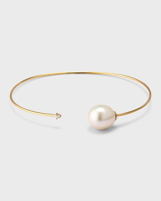 Mizuki 14k Gold Pearl and Diamond Cuff Bracelet