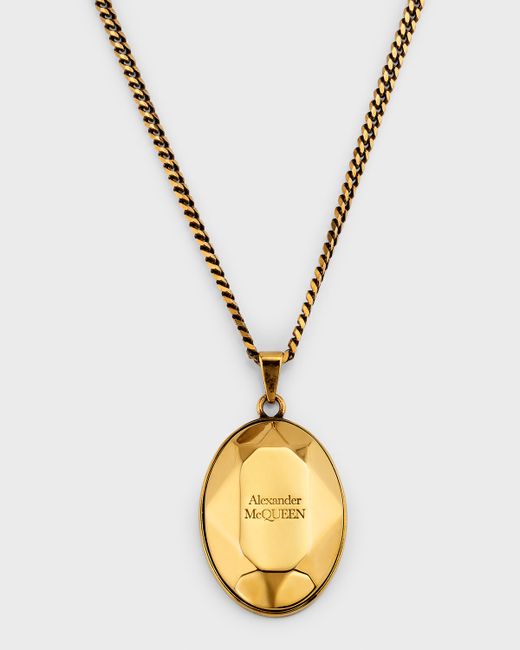 Alexander McQueen Faceted Engraved Stone Pendant Necklace