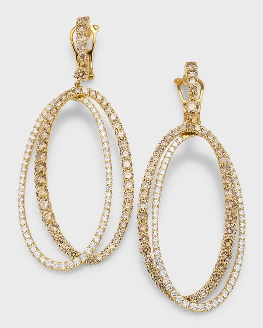 Etho Maria 18K Yellow Gold Double Oval Drop Earrings with and White Diamonds