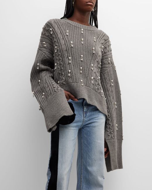 Hellessy Ezra Crewneck Pearl-Embroidered Sweater