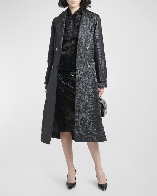 Versace Belted Techno Lacquered Crocodile-Coquet Trench Coat
