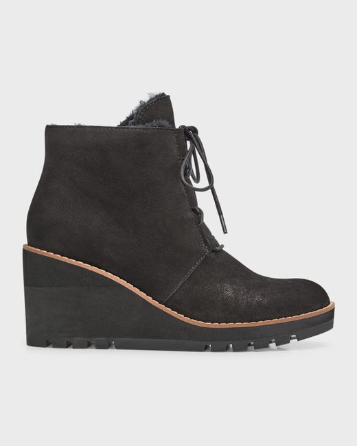 Eileen Fisher Alpine Suede Lace-Up Wedge Booties