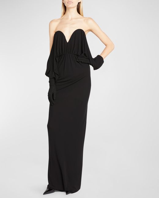 Saint Laurent Off-Shoulder Gown with Glove Sleeves