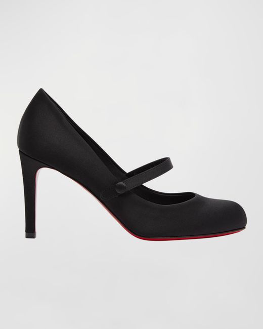 Christian Louboutin Pumppie Wallis Red Sole Crepe Satin Mary Jane Pumps