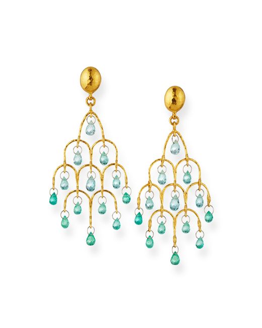 Gurhan 22k Gold Delicate Dew Emerald Chandelier Earrings