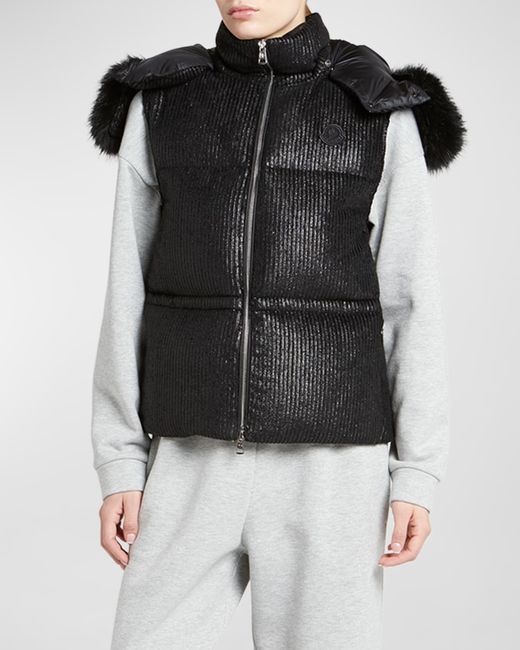 Moncler Mergule Puffer Vest with Faux Fur Hood