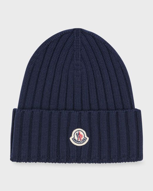 Moncler Ribbed Wool Beanie with Logo Patch
