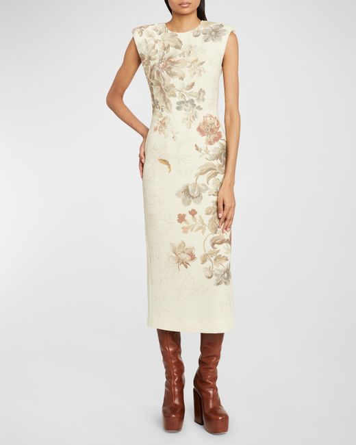 Dries Van Noten Dalilan Floral-Print Strong-Shoulder Sleeveless Midi Dress