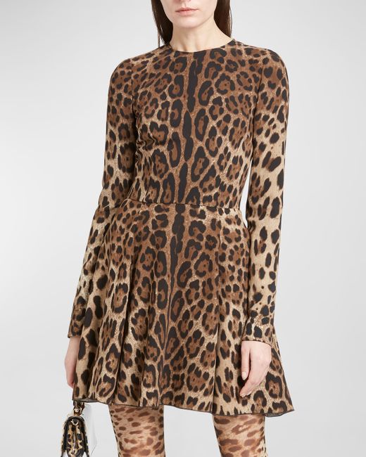Dolce & Gabbana Leopard-Print Long-Sleeve Mini Dress