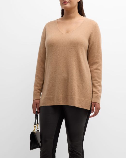 Neiman Marcus Cashmere Collection Plus Cashmere V-Neck Sweater