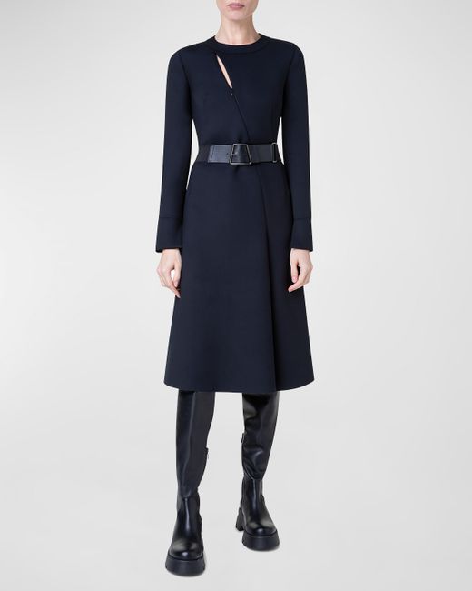 Akris Neoprene Belted Midi Dress with Front Zip Detail